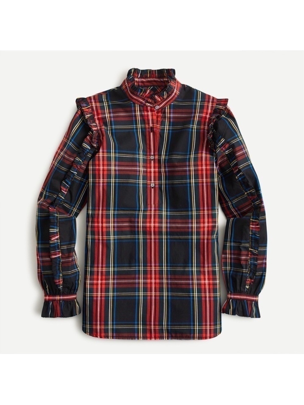 NWT J Crew Tartan Plaid Popover Ruffle Top XS
